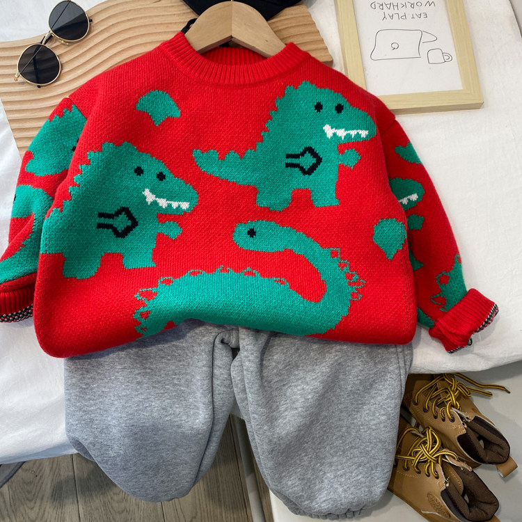 男童毛衣秋冬款2025新款加厚儿童针织衫红色打底上衣年服中童小童,淘宝优惠券,粉丝福利购,淘宝优惠卷