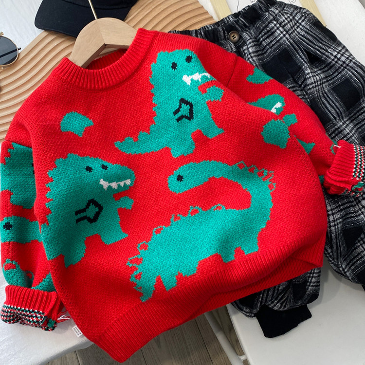 男童毛衣秋冬款2025新款加厚儿童针织衫红色打底上衣年服中童小童,淘宝优惠券,粉丝福利购,淘宝优惠卷