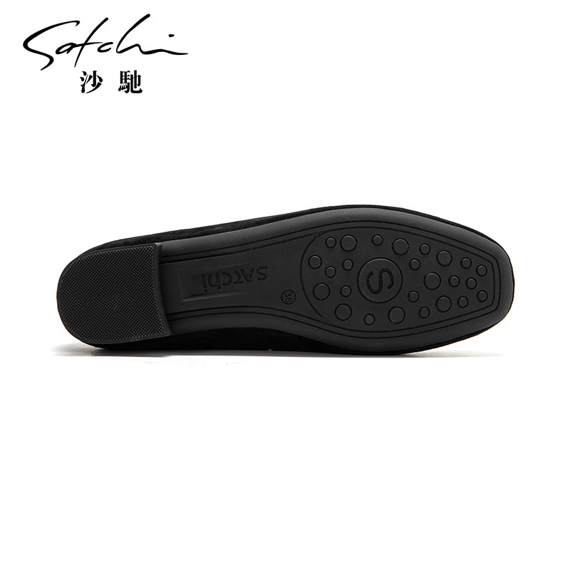 沙驰女鞋国风刺绣丝绒羊皮单鞋2025秋冬新款平底百搭一脚蹬通勤鞋,淘宝优惠券,粉丝福利购,淘宝优惠卷