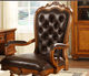 Office chair solid wood genuine leather hibiscus flower