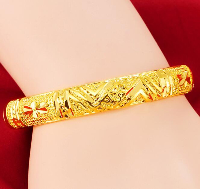 越南沙金女款手镯镀24K黄金新款女士花卉卡扣仿真黄金手环首饰-图1