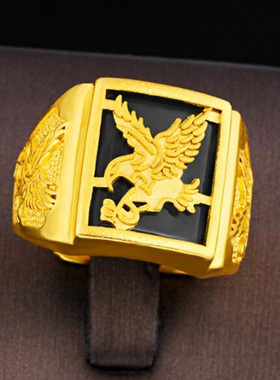 男士沙金马来玉老鹰活口戒指