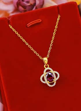 越南沙金女士微镶锆石四叶草吊坠