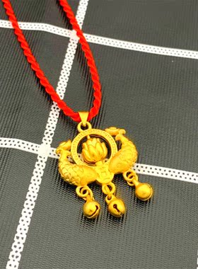 女士鲤鱼仿真黄金吊坠项链