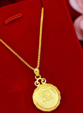 女士福字吊坠仿真金项链