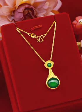 镀黄金女士宝石吊坠盒子项链