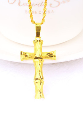 越南沙金项链情侣款 镀24K黄金男女士大十字架沙金项链仿真金首饰