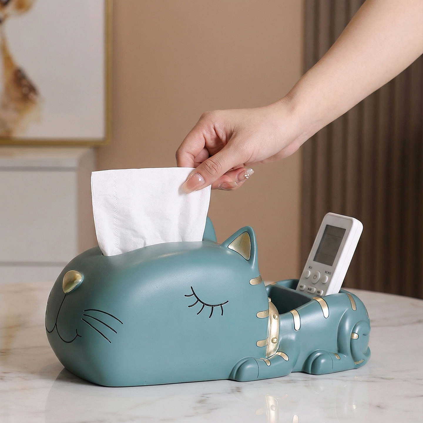 躺平猫收纳纸巾盒创意茶几抽纸盒现代轻奢客厅放遥控器收纳装饰品,淘宝优惠券,粉丝福利购,淘宝优惠卷