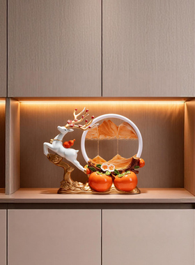 一路发财沙画摆件客厅中式餐边柜柿柿如意沙漏装饰品玄关柜工艺品