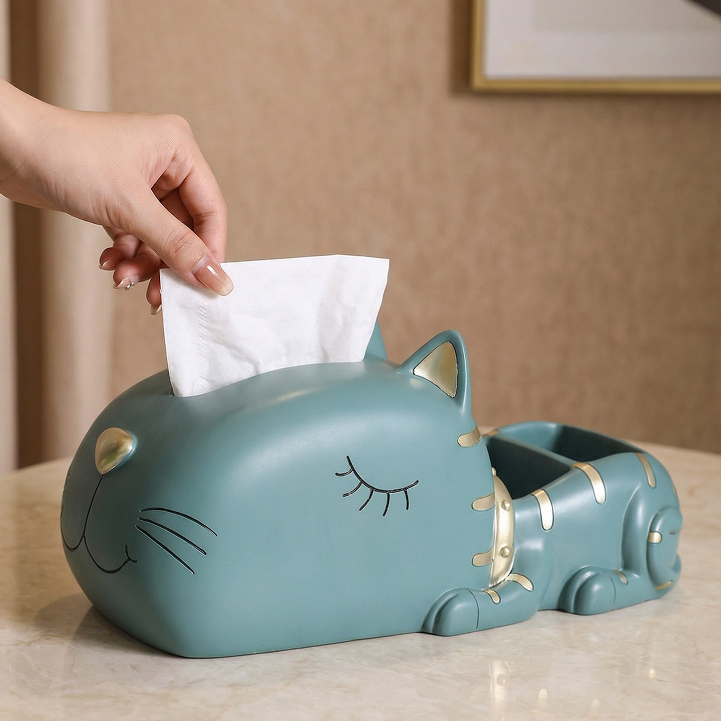 躺平猫收纳纸巾盒创意茶几抽纸盒现代轻奢客厅放遥控器收纳装饰品,淘宝优惠券,粉丝福利购,淘宝优惠卷