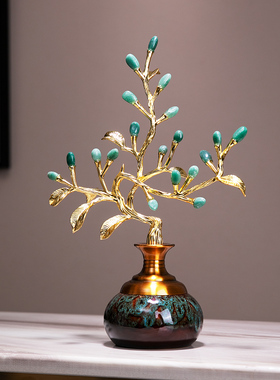 发财树茶桌小众高级感会所软装饰品乔迁礼物新中式陶瓷工艺品摆件