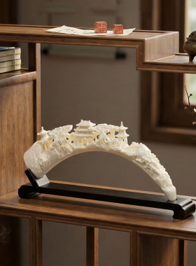 新中式长装饰品玄关柜茶室立体摆件镂空高级感宋式美学客厅工艺品