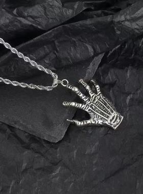 恶魔之眼项链男欧美朋克风个性霸气龙爪蓝色眼睛复古嘻哈毛衣链女