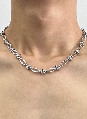 美式简约荆棘打结项链钛钢不掉色