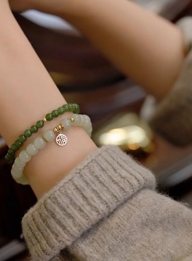 和田玉手链女韩版东大门时尚手串复古送闺蜜送女友弹力可调节手饰