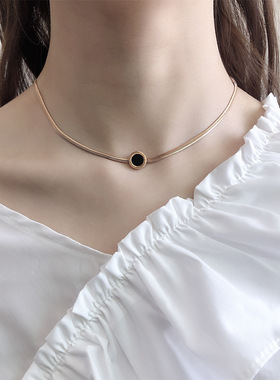 黑色圆点颈链脖子饰品欧美金属项链复古choker项圈短款锁骨链精致