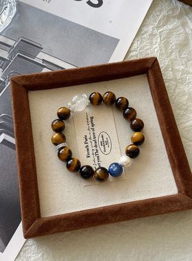 【木星海】天然黄虎眼白幽灵手串