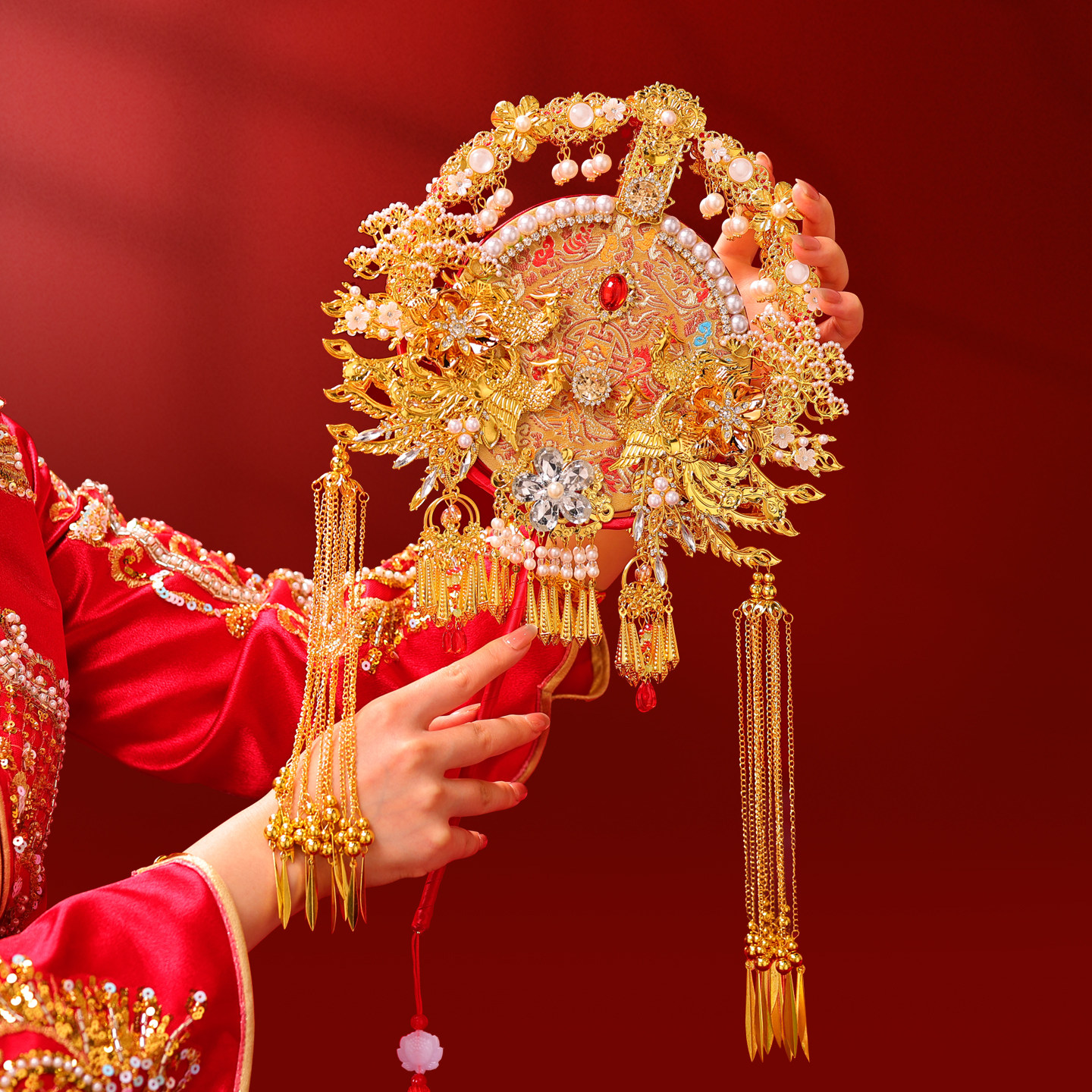 团扇结婚新娘高级双面喜扇成品秀禾婚扇子新婚礼物diy手工材料包,淘宝优惠券,粉丝福利购,淘宝优惠卷