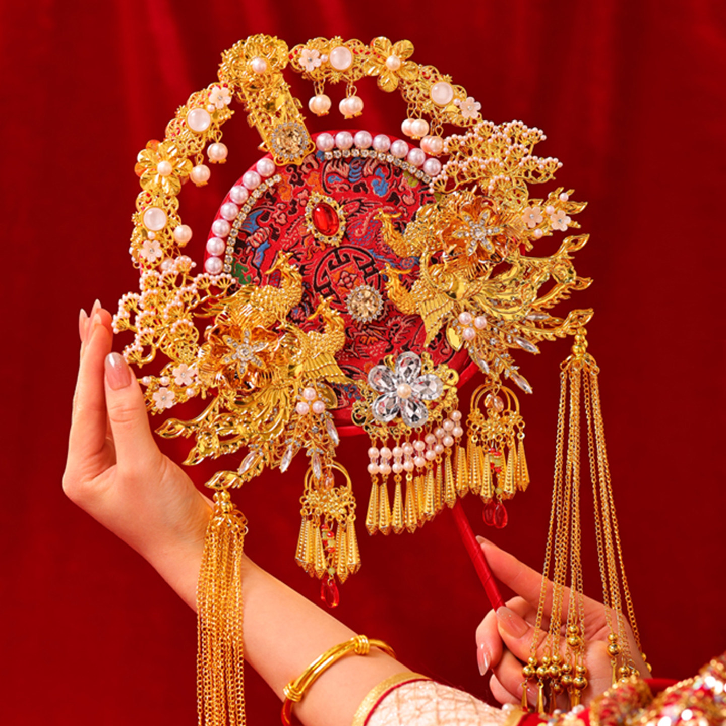 团扇结婚新娘高级双面喜扇成品秀禾婚扇子新婚礼物diy手工材料包,淘宝优惠券,粉丝福利购,淘宝优惠卷