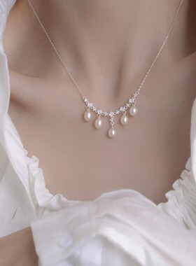 淡水珍珠灵动流苏s925纯银项链女