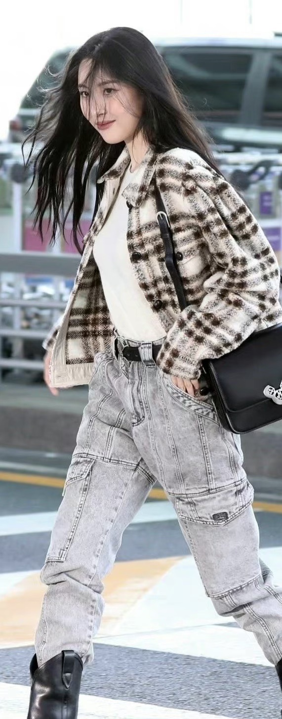 宣美Lisa同款格纹羊毛毛呢短外套韩版时尚夹棉加厚格子夹克上衣女 - 图1