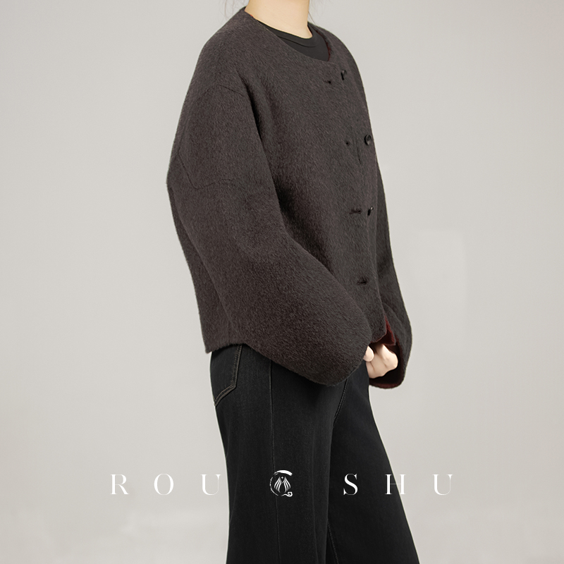 2025秋冬新款100%羊毛小香风圆领上衣小个子显瘦双面呢外套通勤女 - 图2
