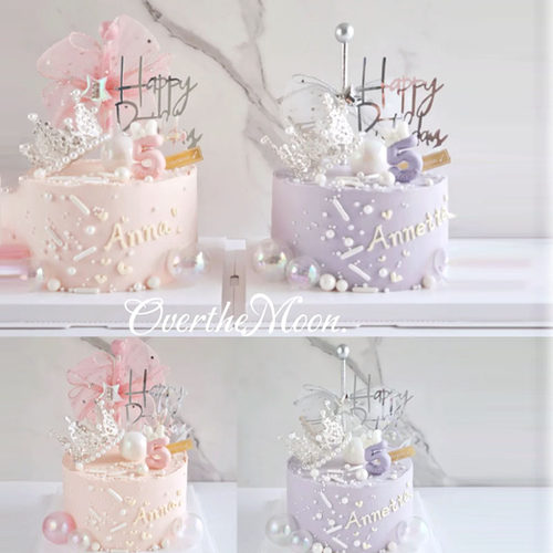 甜美公主风紫色系小仙女公主风蛋糕灰色蝴蝶结皇冠透明球周岁装饰 - 图1