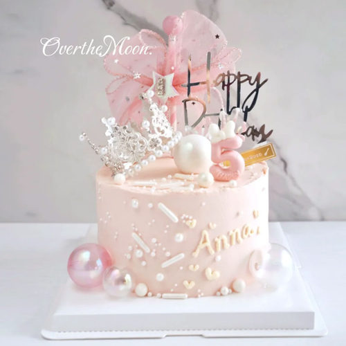 甜美公主风紫色系小仙女公主风蛋糕灰色蝴蝶结皇冠透明球周岁装饰 - 图3