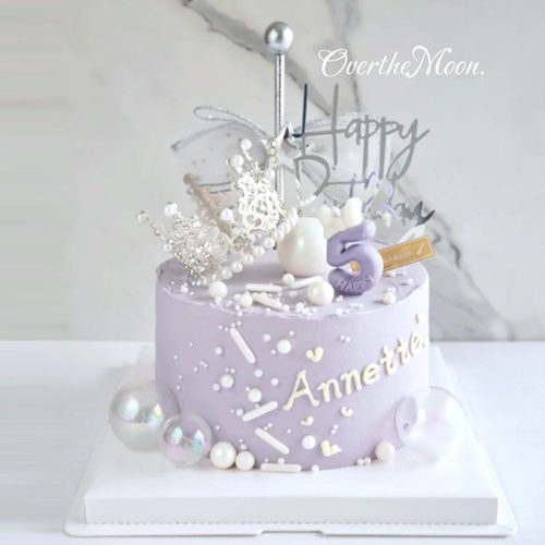 甜美公主风紫色系小仙女公主风蛋糕灰色蝴蝶结皇冠透明球周岁装饰 - 图0