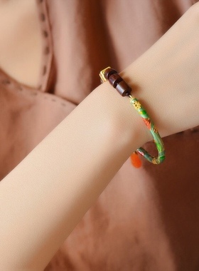 纯银烧蓝工艺绿色古法方块桶珠