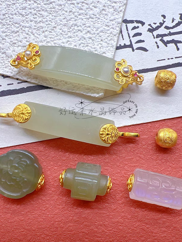 S925纯银扎基拉姆和田玉牡丹花手牌蓝月光石回纹桶珠diy手链配件,淘宝优惠券,粉丝福利购,淘宝优惠卷