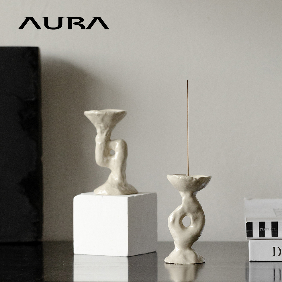 AURA北欧中古香托小众艺术香座香插雕塑原创设计香薰侘寂风摆件-图1