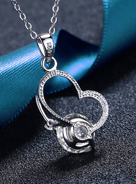 S925银镀18K金PT950铂金镶两克拉莫桑石爱心情人节吊坠项链锁骨链