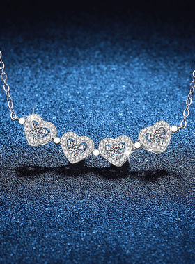 S925银镀18K金PT950铂金镶嵌项链D色莫桑石吊坠双戴四叶草女项链