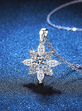 S925银镀18K金PT950铂金镶嵌一克拉D色莫桑石吊坠芒星莫桑钻项链
