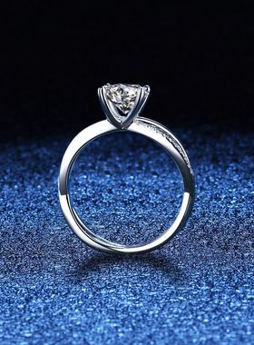 S925银镀18K金PT950铂金镶D色莫桑石四爪交叉镂空戒指一克拉戒指