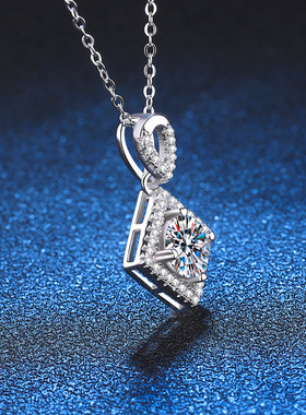 S925银镀18K金PT950铂金镶嵌D色莫桑石吊坠几何方形微镶满钻项链