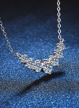 S925银镀18K金PT950铂金镶1.7克拉D色莫桑钻吊坠七公主莫桑石项链