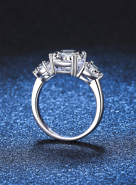 D色莫桑石戒指时尚三生石S925银镀18K金PT950铂金3克拉莫桑钻戒指