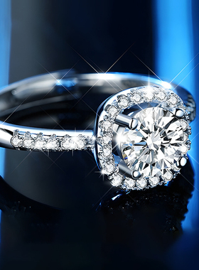 纯银莫桑钻戒指女轻奢爆闪钻石