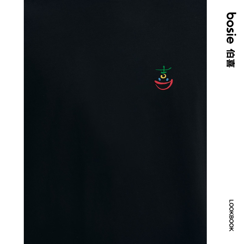 喜系列bosie夏季新款短袖男情侣彩色绣花T恤 - 图2