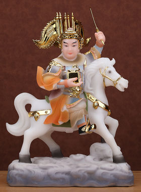 汉白玉报马将军黄小跑胡小跑像体真身黄天乐骑马将军对马神像摆件