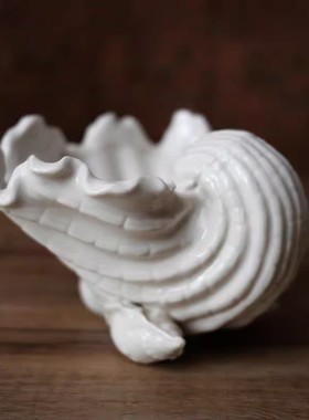 欧洲订单白色高温陶瓷海洋风仿真海螺造型摆件/家居装饰品