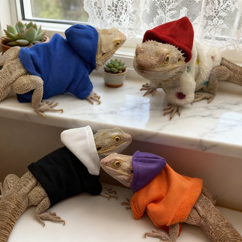 守宫小衣服爬宠衣服鬃狮蜥卫衣蜥蜴连帽衫外出变身装蓝舌睫角帽子 - 图1