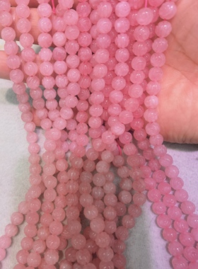 天然粉水晶雕刻双面玫瑰花8毫米圆珠半成品diy手串项链锁骨链饰品