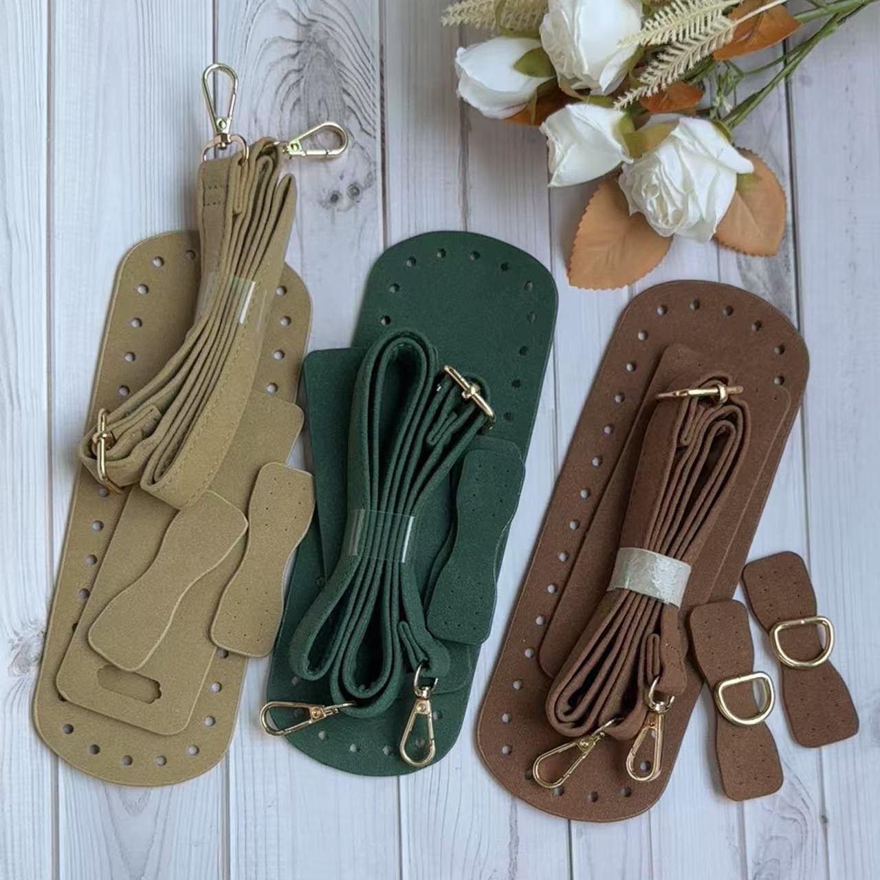 手工包皮革配件斜挎包磨砂皮5件套PU包底包盖材料diy自制编织包包 - 图1