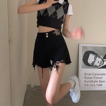 Black Broken Hole Cowboy Shorts Woman Summer Thin small sub ultra ultra high waist Xianthin a character spicy girl with wide leg hot pants