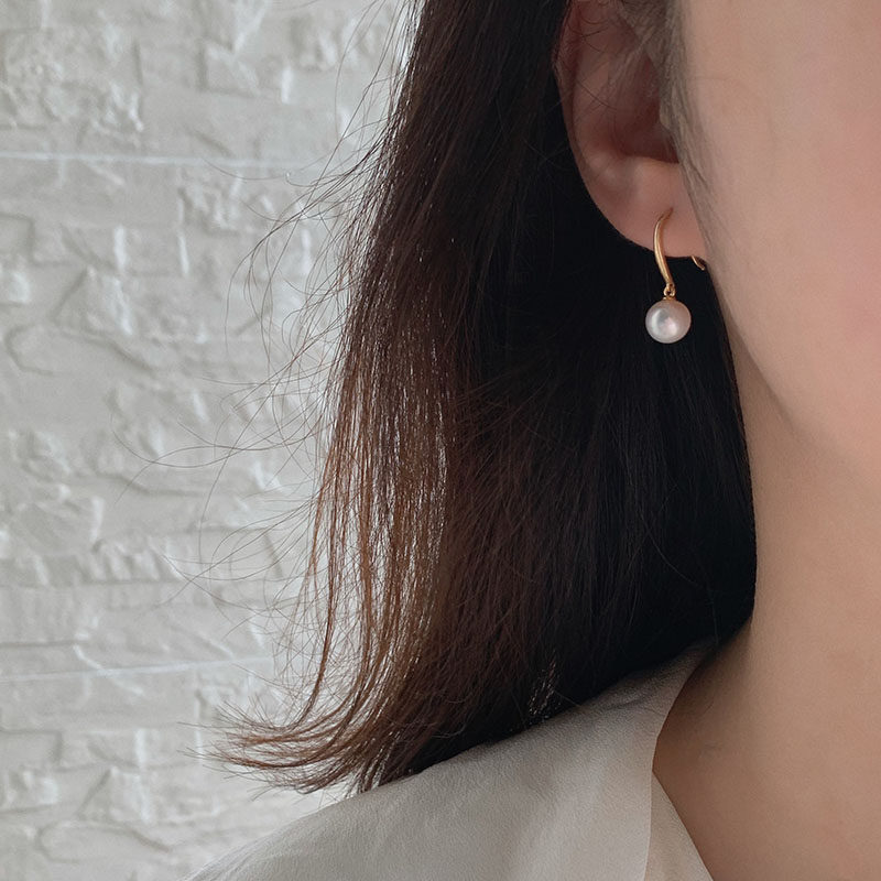 《明朗》简约极光淡水珍珠耳钩精致精工纯银金色经典耳环气质女夏,淘宝优惠券,粉丝福利购,淘宝优惠卷