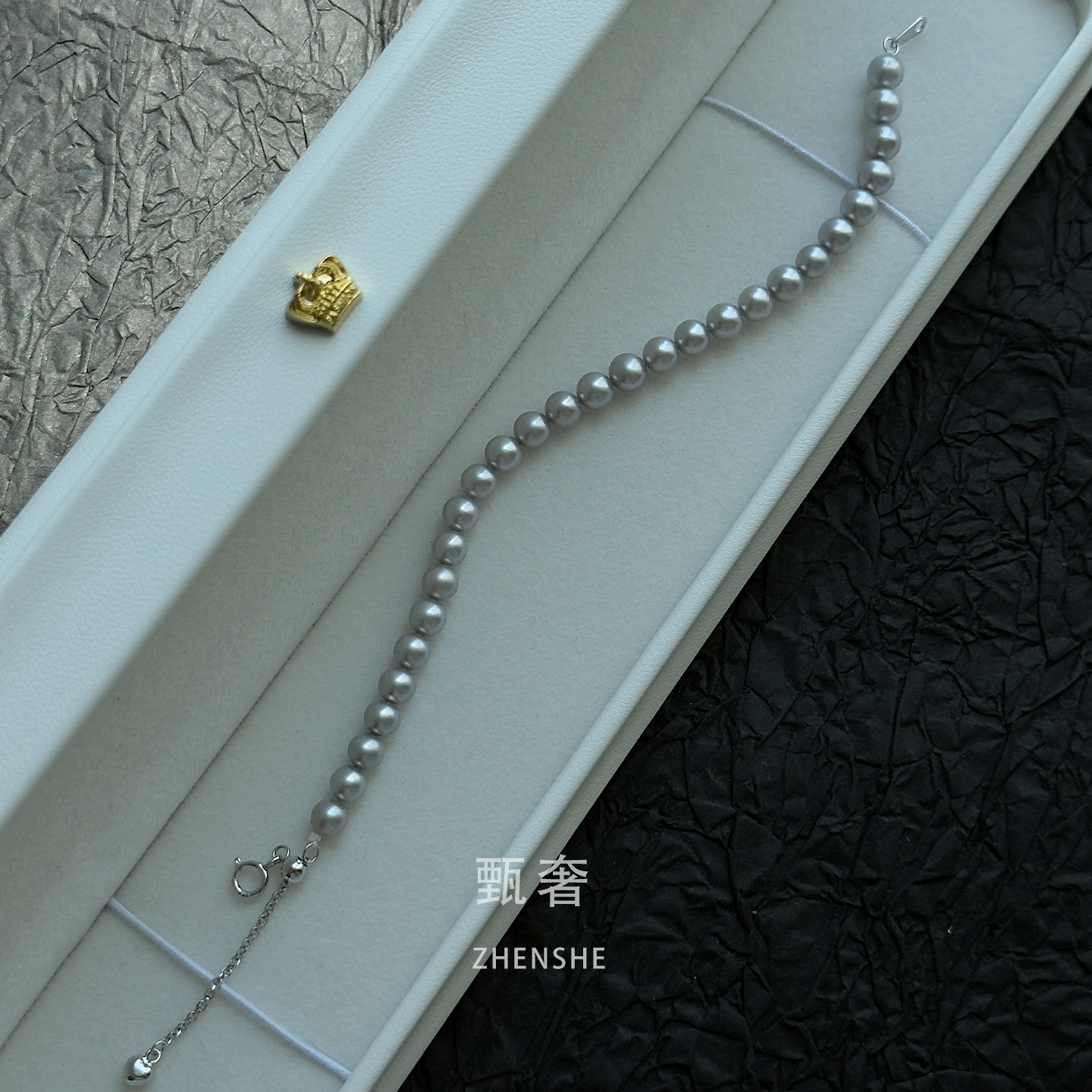 《素影》5mm铂金真多麻灰色极光天然小珍珠素圈弹力绳手链,淘宝优惠券,粉丝福利购,淘宝优惠卷