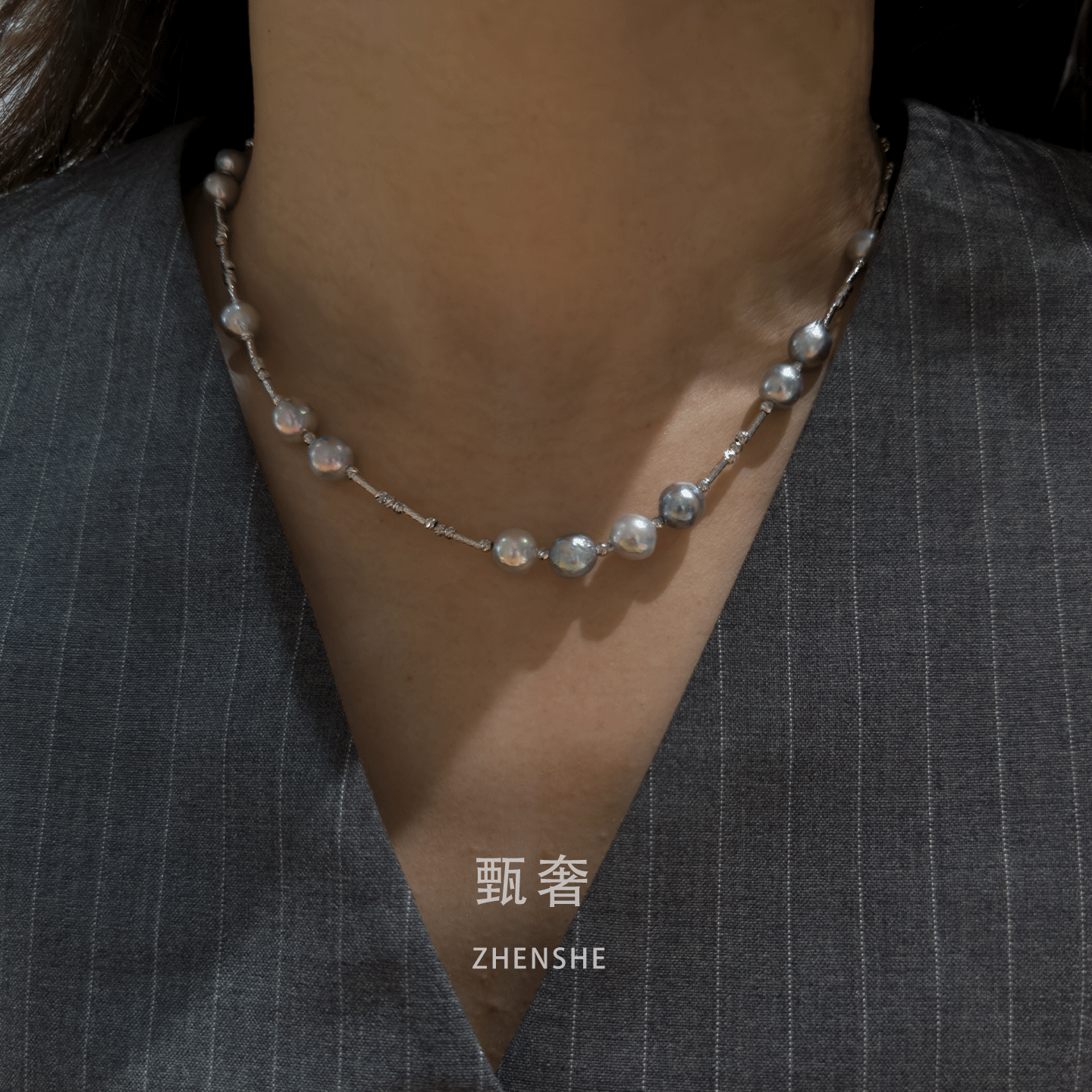 《夜阑星河》海水巴洛克真多麻满天星项链清冷灰色系高级感锁骨链,淘宝优惠券,粉丝福利购,淘宝优惠卷